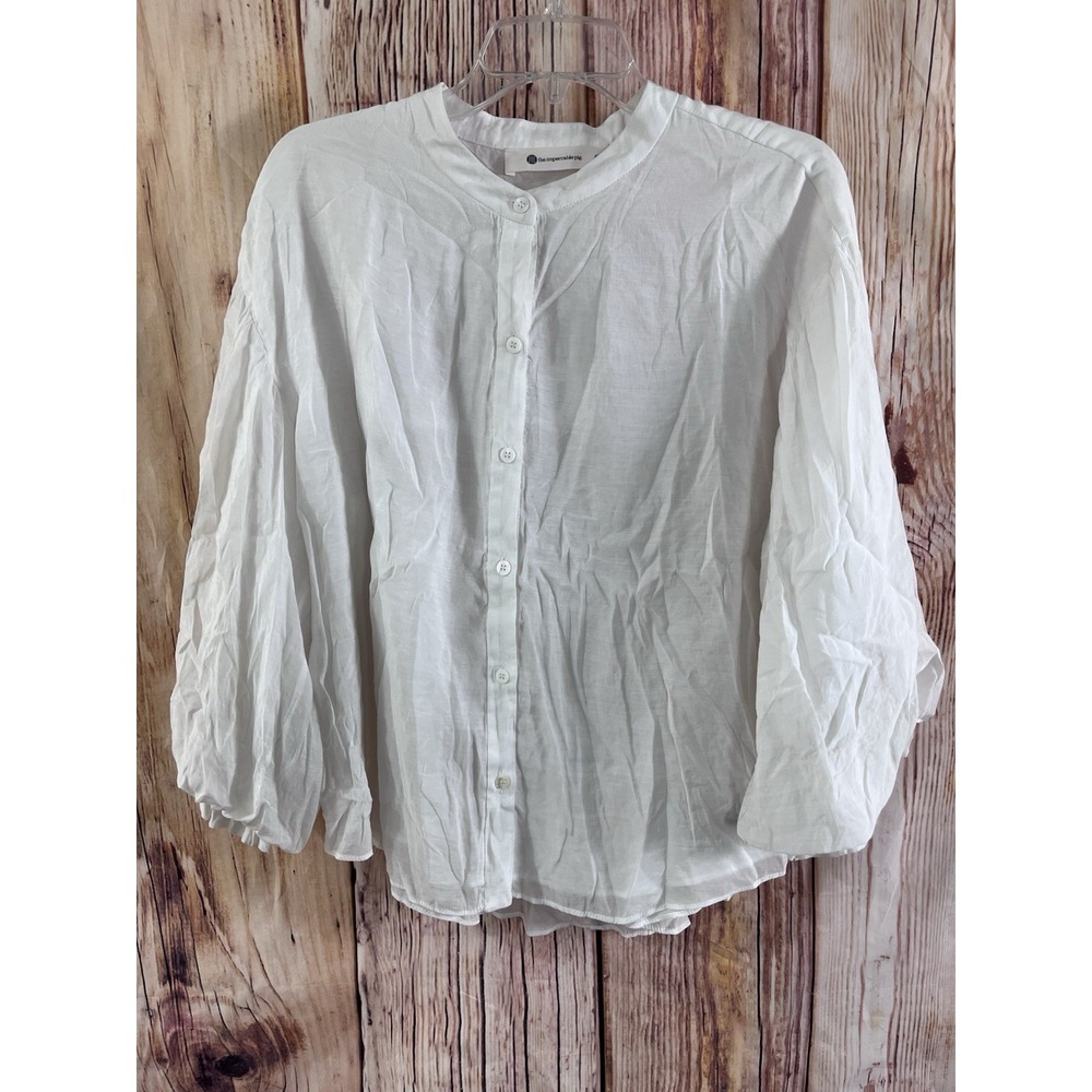 The Impeccable Pig Lightweight Boho White Button Up Ballon Sleeve Blouse Size M